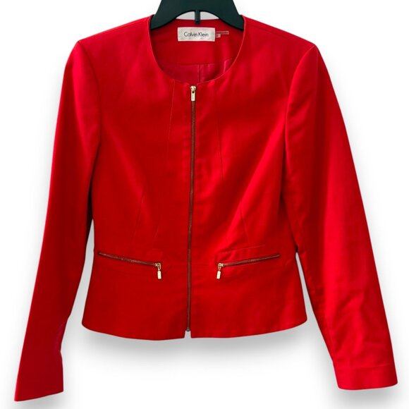 Calvin Klein Jackets & Blazers - Calvin Klein Red Moto-Style Zip Jacket